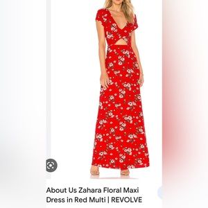 revolve Zahara floral print maxi dress. Brand is About Us